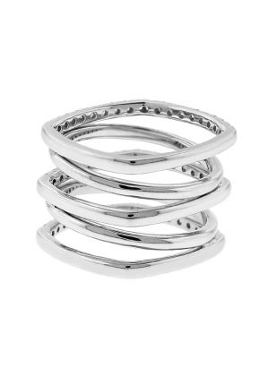 Spiral Design Cocktail Ring with Alternating Rows of Diamonds and 18k White Gold