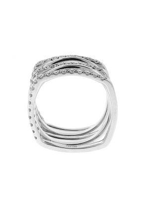 Spiral Design Cocktail Ring with Alternating Rows of Diamonds and 18k White Gold