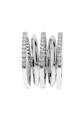 Spiral Design Cocktail Ring with Alternating Rows of Diamonds and 18k White Gold