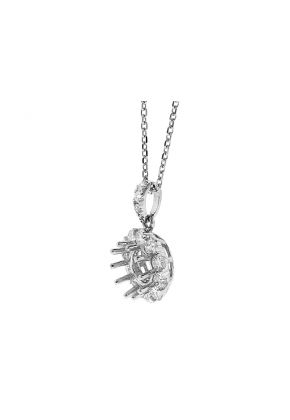 Semi Mount Solitaire Style Pendant with Halo of Diamonds in 18k White Gold