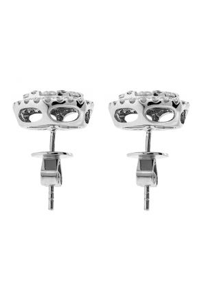 Diamond Cluster Stud Earrings with Halo in 18k White Gold