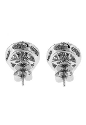 Diamond Cluster Stud Earrings with Halo in 18k White Gold