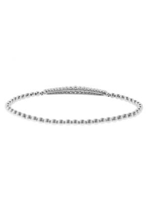 Beaded Bangle with Spaced Bars of Diamonds in 18k White Gold