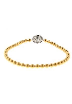 18k Yellow Gold Beaded Bangle with Cluster of Diamonds