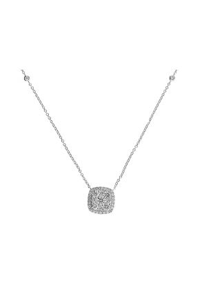 Square Diamond Cluster Necklace with Halo Design in 18k White Gold