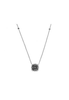 Square Diamond Cluster Necklace with Halo Design in 18k White Gold
