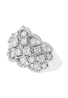 Openwork Cocktail Ring with a Pattern of Diamonds and Milgrain in 18k White Gold