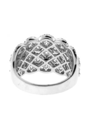 Openwork Cocktail Ring with a Pattern of Diamonds and Milgrain in 18k White Gold
