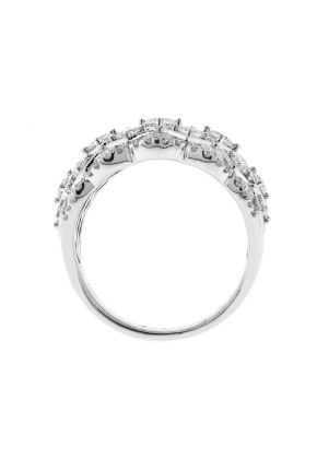 Openwork Cocktail Ring with a Pattern of Diamonds and Milgrain in 18k White Gold