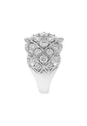 Openwork Cocktail Ring with a Pattern of Diamonds and Milgrain in 18k White Gold