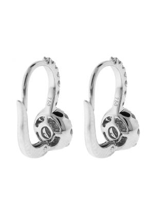 Halo Style Lever-Back Dangling Diamond Earrings in 18k White Gold
