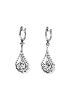 Fancy Dangling Earrings with an Intricate Design of Diamonds in 18k White Gold