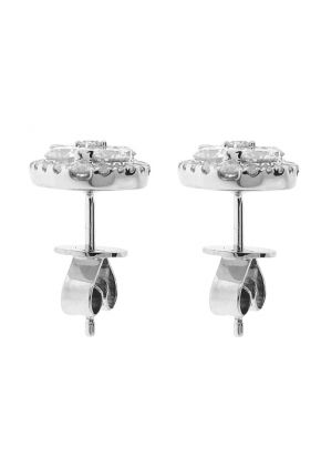 Diamond Cluster Stud Earrings with Halo in 18k White Gold