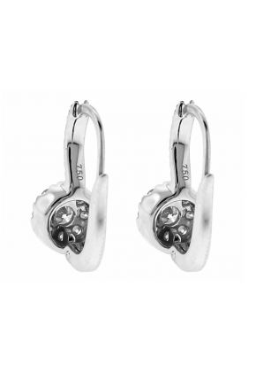 Halo Style Lever-Back Dangling Diamond Earrings in 18k White Gold