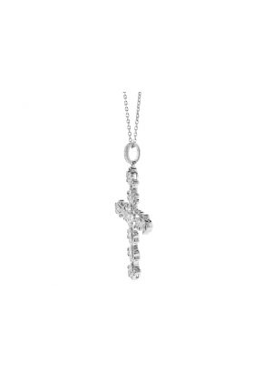 Intricate Filigree Cross Pendant with Diamonds in 18k White Gold