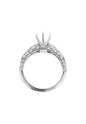 Semi Mount Milgrain Engraved Openwork Engagement Ring with Diamonds in 18k White Gold