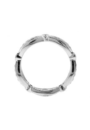 Curved Openwork Eternity Band with Graduating Diamonds Between Milgrain Design in 18k White Gold