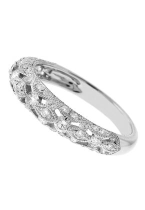 Openwork Wedding / Anniversary Band with Diamonds Between Milgrain Design in 18k White Gold