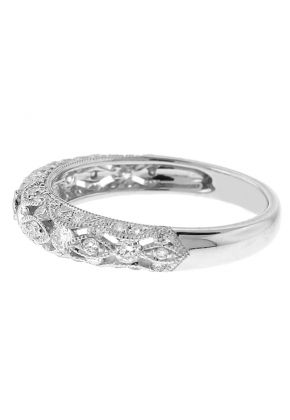 Openwork Wedding / Anniversary Band with Diamonds Between Milgrain Design in 18k White Gold