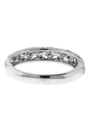 Openwork Wedding / Anniversary Band with Diamonds Between Milgrain Design in 18k White Gold