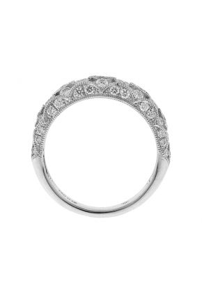 Openwork Wedding / Anniversary Band with Diamonds Between Milgrain Design in 18k White Gold