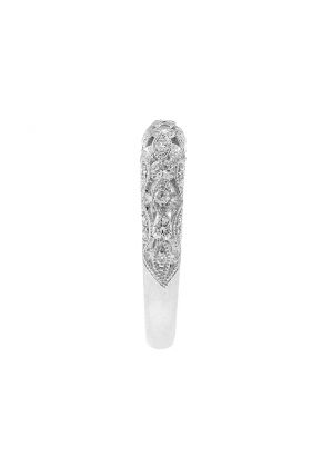 Openwork Wedding / Anniversary Band with Diamonds Between Milgrain Design in 18k White Gold