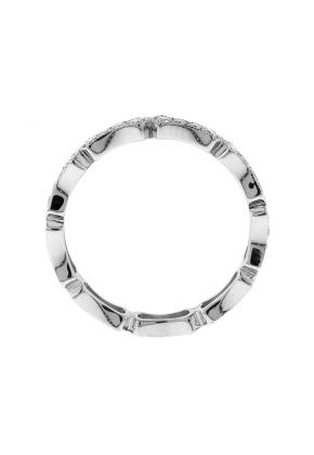 Curved Eternity Band with Diamonds Bordered by Milgrain Design in 18k White Gold