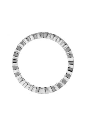 Milgrain-Engraved Diamond Eternity Band with Hexagon Pattern in 18k White Gold
