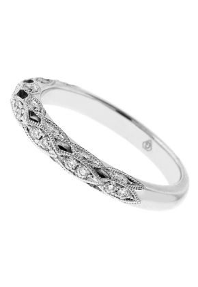 Interlaced Milgrain Engraved Wedding / Anniversary Band with Diamonds in 18k White Gold