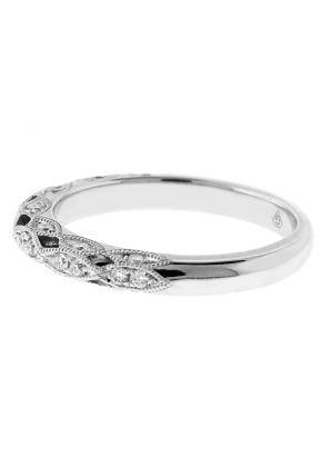 Interlaced Milgrain Engraved Wedding / Anniversary Band with Diamonds in 18k White Gold