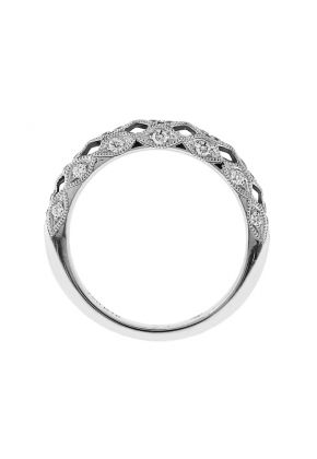 Interlaced Milgrain Engraved Wedding / Anniversary Band with Diamonds in 18k White Gold
