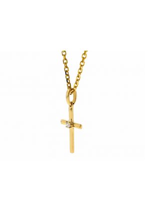 Solitaire Cross Pendant with a Center Diamond in 14k Yellow Gold