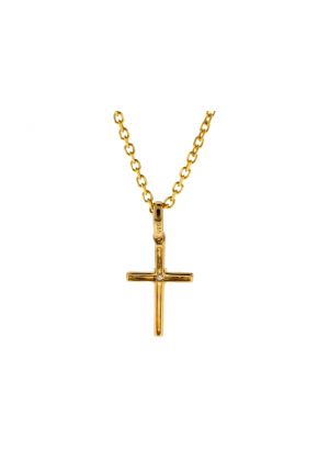 Solitaire Cross Pendant with a Center Diamond in 14k Yellow Gold