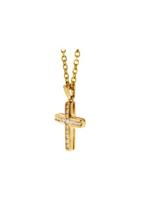 Cross Pendant with Channel Set Diamonds in 14k Yellow Gold