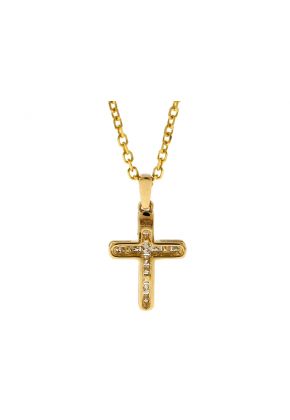 Cross Pendant with Channel Set Diamonds in 14k Yellow Gold