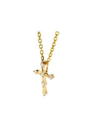 Cross Pendant with Channel Set Diamonds in 14k Yellow Gold