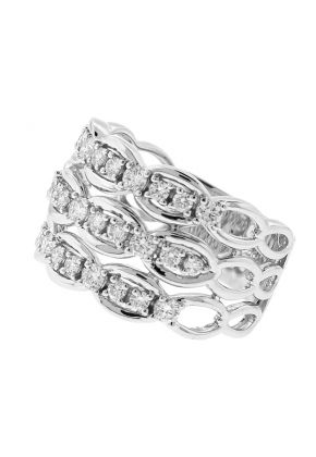 Triple Row Cocktail Ring with Link Design of Diamonds in 18k White Gold