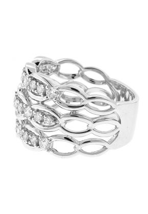 Triple Row Cocktail Ring with Link Design of Diamonds in 18k White Gold