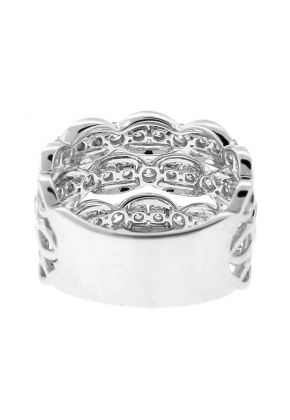Triple Row Cocktail Ring with Link Design of Diamonds in 18k White Gold