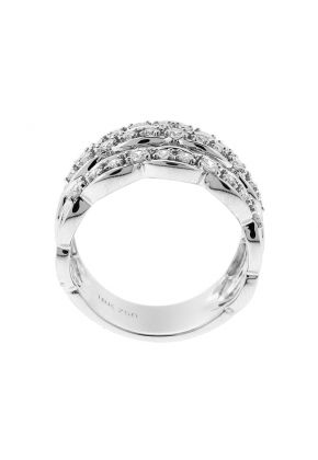 Triple Row Cocktail Ring with Link Design of Diamonds in 18k White Gold