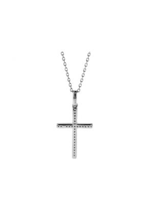Cross Pendant with Pav?? Set Diamonds in 14k White Gold
