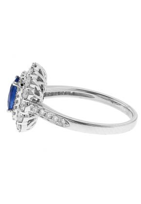 Double Halo Oval Sapphire Ring with Diamonds in 18k White Gold