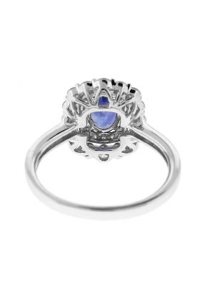 Double Halo Oval Sapphire Ring with Diamonds in 18k White Gold