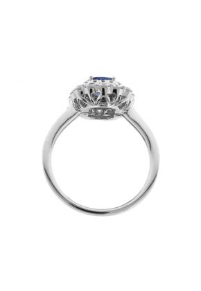 Double Halo Oval Sapphire Ring with Diamonds in 18k White Gold