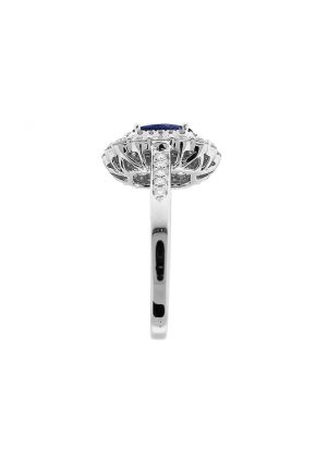 Double Halo Oval Sapphire Ring with Diamonds in 18k White Gold