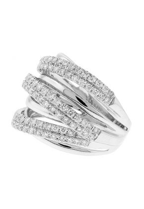 Modern Cocktail Ring with Overlapping Design of Pav?? Set Diamonds in 18k White Gold