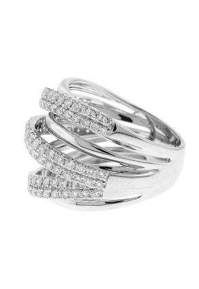 Modern Cocktail Ring with Overlapping Design of Pav?? Set Diamonds in 18k White Gold