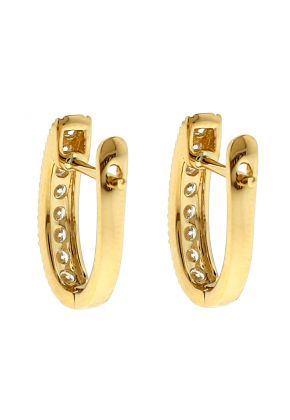 18k Yellow Gold Huggie Earrings with Diamonds Between Milgrain Design