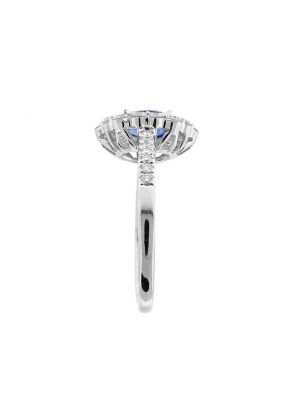 Oval Sapphire Ring with Halo of Diamonds in 18k White Gold