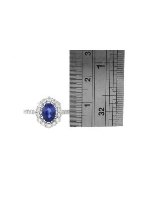 Oval Sapphire Ring with Halo of Diamonds in 18k White Gold